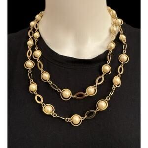 Talbots Faux Pearl and Gold Layered Necklace